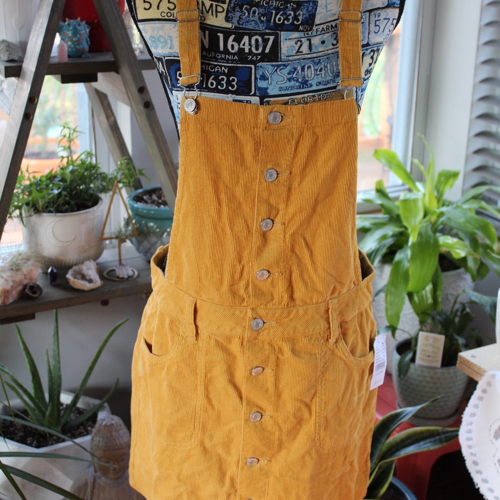 Mustard Yellow Overall Corduroy Dress